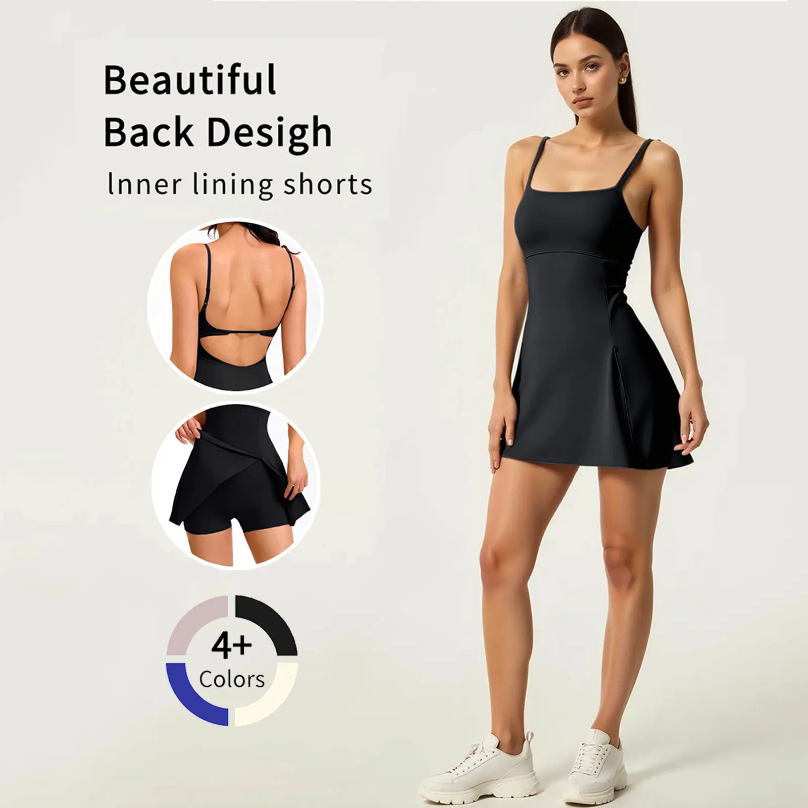Women's Sleeveless Yoga Athletic Dress, Athleisure Workout Tennis Dress with Built-in Shorts for Golf and Running