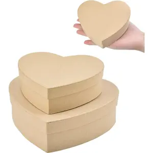 Paper Mache Boxes, Set of 2 Small Heart-Shaped  Paper Boxes Papier Mache Boxes with  for Saving Accessories   Gifts