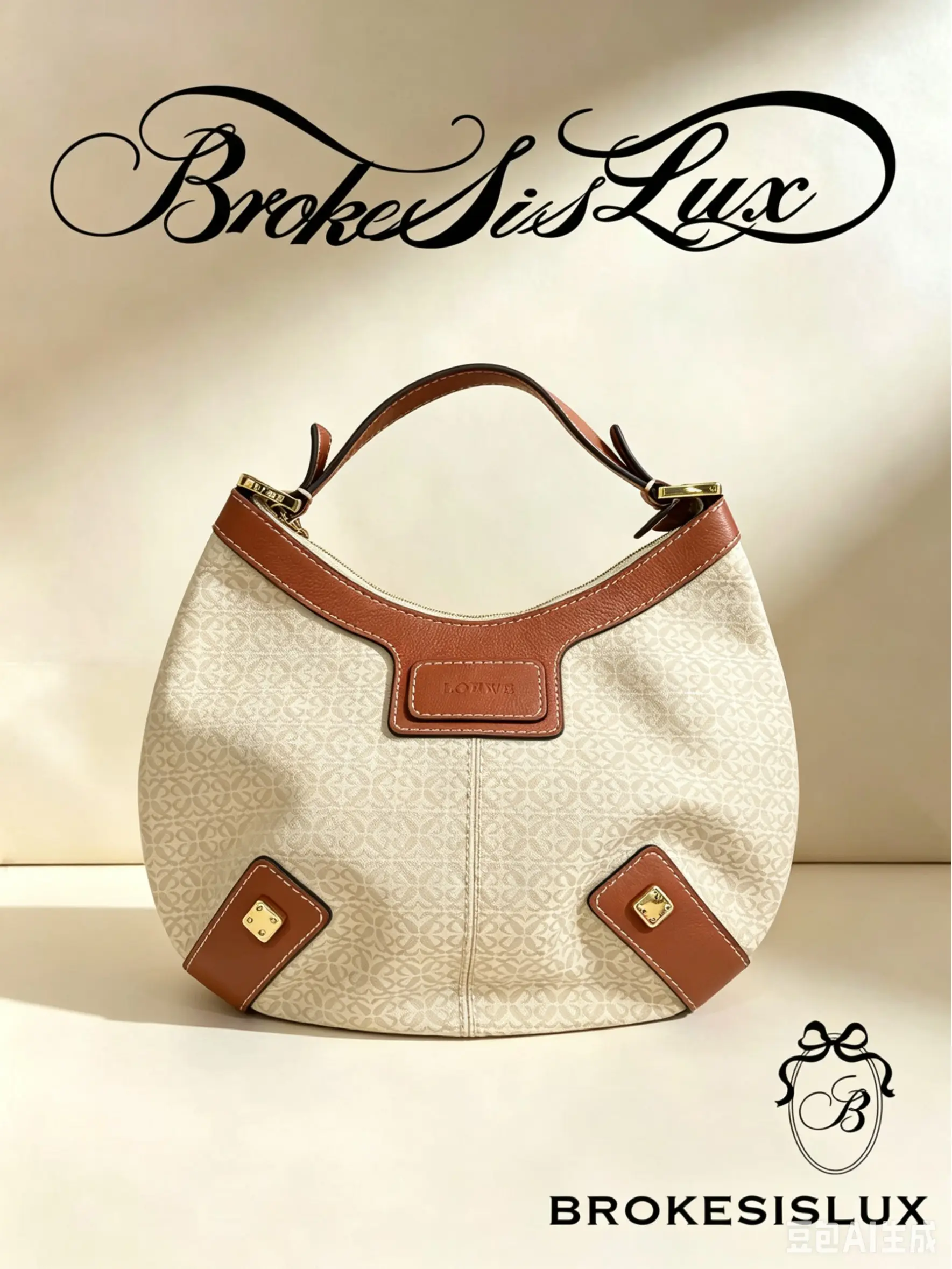 Pre-owned Loewe Vintage Crossbody Bag in Dark Coffee Monogram Canvas, Leather Border & Gold Rivet Detail