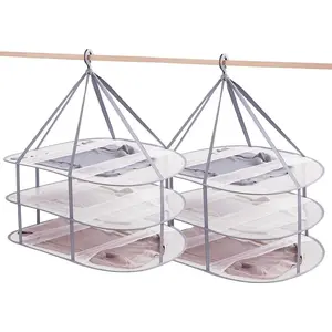 3 Tier Folding Mesh Clothes Drying Rack, Stackable Portable Hanging Laundry Rack with Internal Fixation for T-Shirt, Swimsuit, Sweater, Delicates, 2 Pack