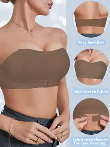 Women's strapless bandeau bra, with front closure and anti-slip design, soft and skin-friendly, perfect for pairing with backless and off-the-shoulder dresses.