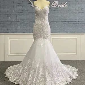 Elegant Sleeveless Bridal V-Neck Mermaid Tulle Wedding Dress