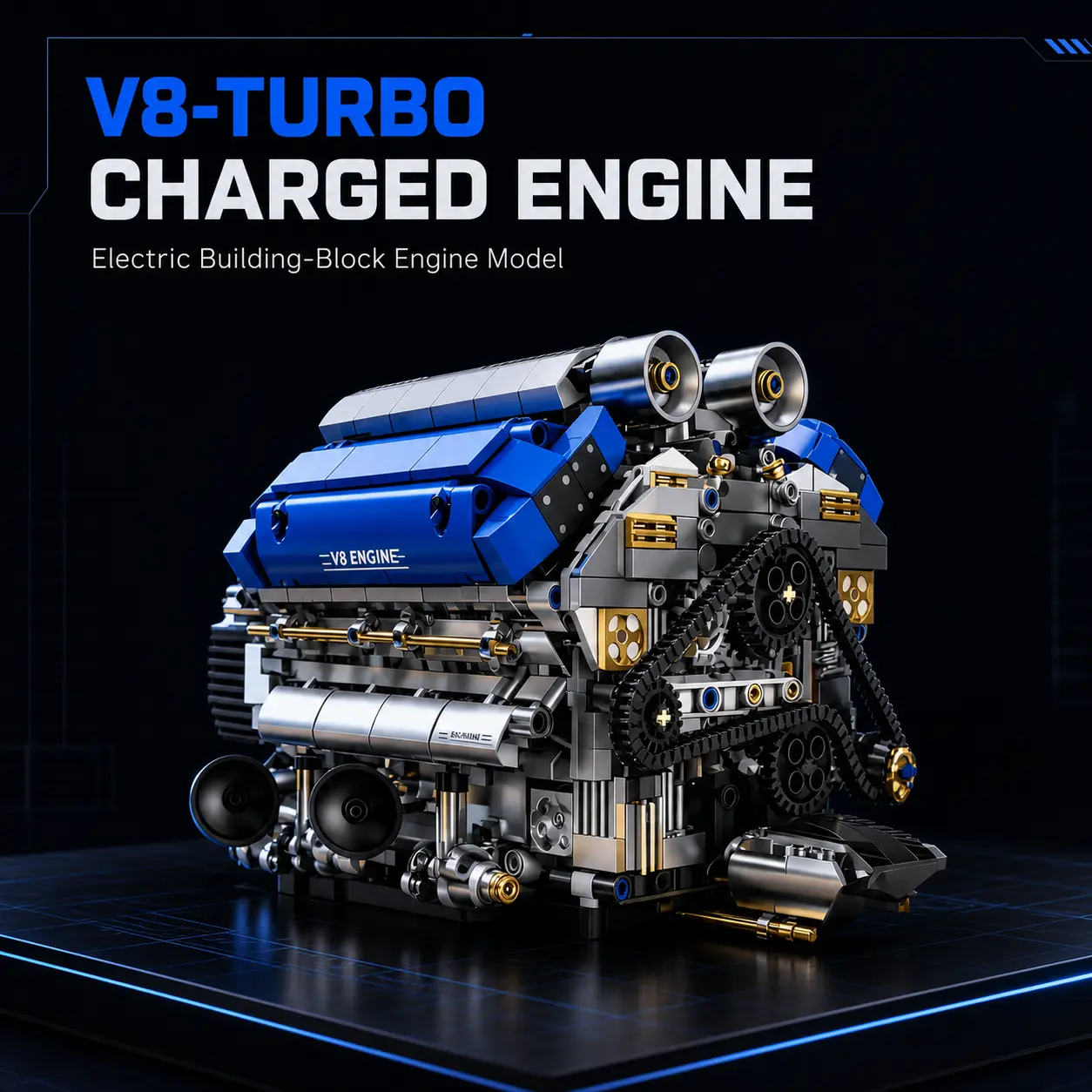 V8 Engine DIY Model Kit, Buildable Mechanical STEM Puzzle With Visible Cylinder Action, Blue Electroplated Desktop Decor, Gift For Car Enthusiasts, Father’s Day Gift For Men