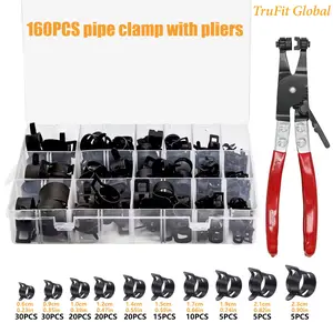 160pcs Spring High Pressure Flexible Hose Clamps + Tube Bundling Kit, High Elastic Snap Clips, Dacron Corrosion Resistance, 10 Sizes (0.6-2.3cm) Universal Connector