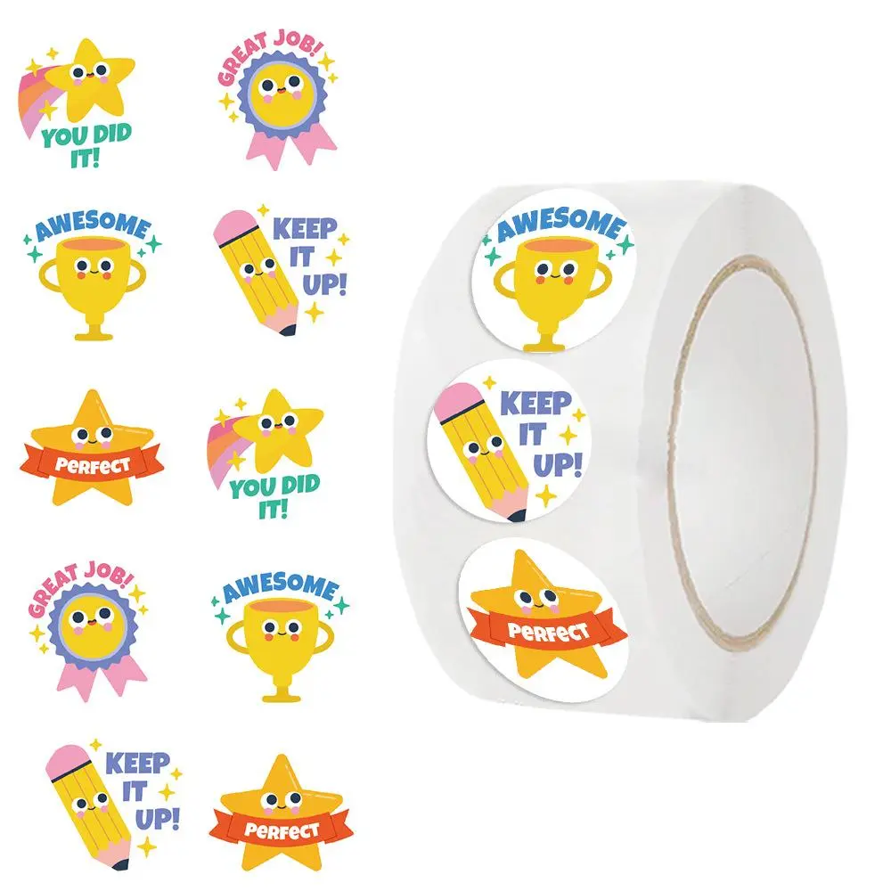 Star & Smiley Face Sticker, 500pcs/roll Reward Sticker, Self Adhesive Decorative Sticker for Students Planner, School Classroom Teacher Supplies