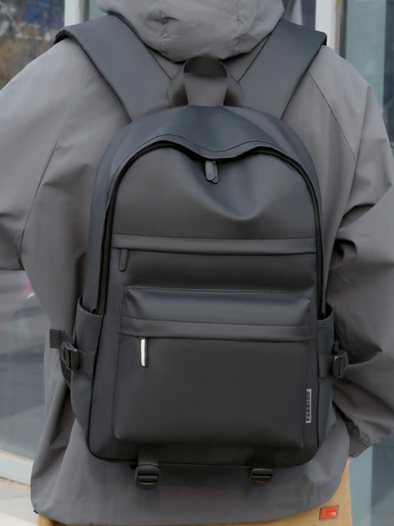 1pc Men's backpack with solid color, zipper closure, fashionable and versatile, casual, suitable for students to go to school, work, commute, shopping, Casual Daypack, Daily Work Backpack, Everyday Backpack, Backpacks For School, Backpack For College