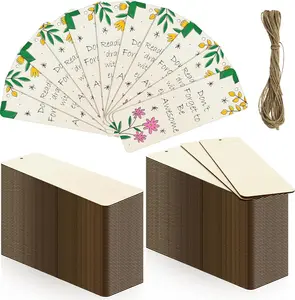 50 Sets 6 x 2 Inch Large Size Wooden Bookmarks with Hole and Ropes, Unfinished  Bookmark Blanks Rectangle Blank Bookmark for DIY Crafts, Painting, Wedding, Birthday Party Decors