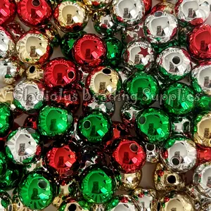 16mm Solid UV Christmas Mixed Beads, Christmas Season, Santa Beads, Joyful Season, Randomly Assorted Beads, Mixed Colors, Acrylic, Loose, Chunky, Round, Gumball, Crafting Supplies