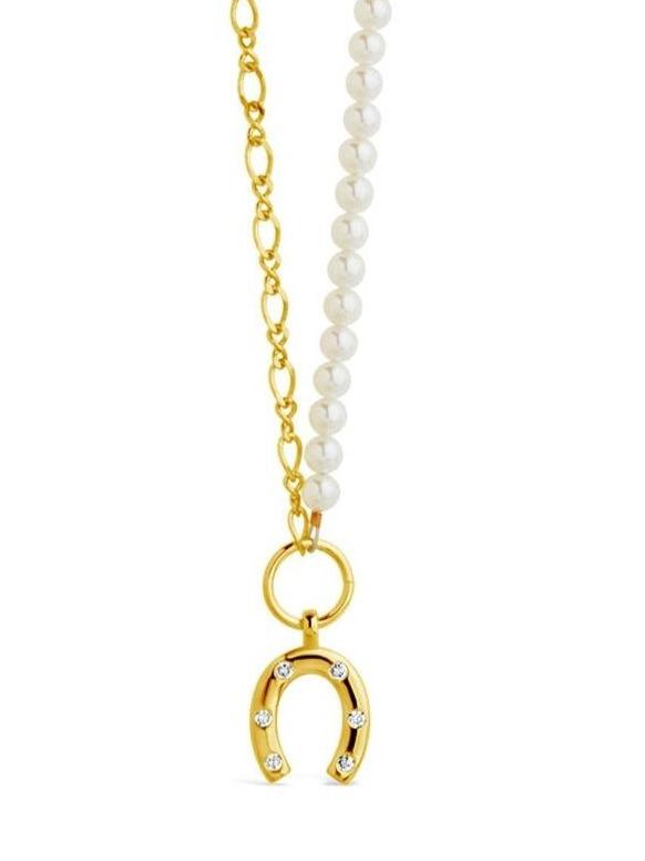 Elva Pearl CZ Horseshoe Necklace