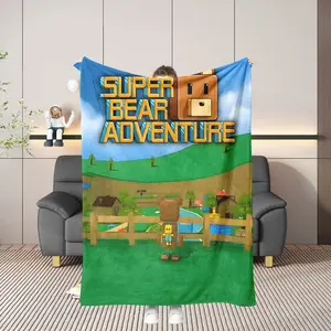 Super Adventure Bear Poster Print Blanket, Comfortable Flannel Air Conditioning Blanket, Gift for Game Lovers, Home Decor, Travel