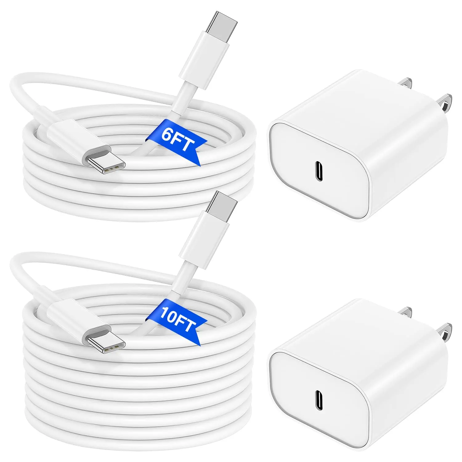 2-Pack 20W USB-C Fast Charger&10FT/6FT Cable for iphone16/15 Series and iPad Models Charging Cord
