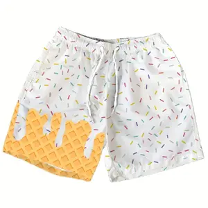 Shorts Ice Cream Graphic 3D Print Polyester Beach Swimwear Summer Outdoor Casual Wear Essential Beach Shorts For Men Loose Fit Trendy Fashion Shorts