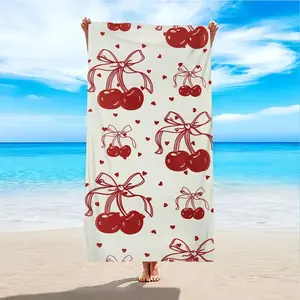 Ultra Large Quick-Dry Beach Towel, Cherry Print, Super Soft Absorbent, Perfect for Pool, Camping, Travel, Outdoor Gift