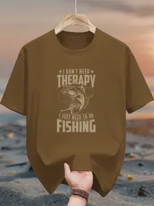 Men's pure cotton casual short-sleeved T-shirt, spring and summer style short-sleeved solid-color printed casual sports T-shirt, all-cotton home and outdoor comfortable and breathable round-neck T-shirt, suitable as a gift for men