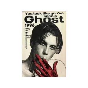 Vintage 90s Slasher Film Canvas Poster - Red Blood Hand, Black Jacket Singer Photo Print, Retro Movie Wall Decor for Teen Room, Game Room