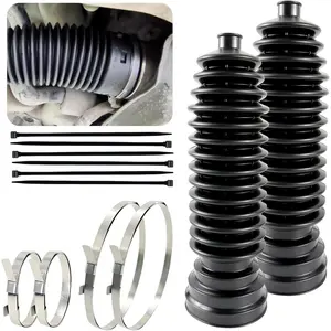 Upgrade 2 count tie rod boot rack and pinion boot kit,Thickened Neoprene Rubber Materia,with 4 Stainless Steel Clamps & 6  Ties, Universal Inner Tie Rod Boot