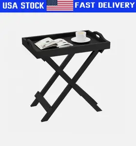 Black Wooden Folding Table Tray Removable Top End Table Entryway Home Decor