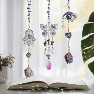 Hanging Crystal Catcher, 3 Counts/set Butterfly & Evil Eye Design Hanging Ornament, Hanging Decor for Home Garden Party Wedding, Hangable, Hanging Decoration