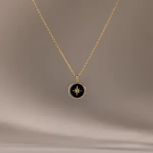 Onyx Star Pendant Necklace by Caitlyn Minimalist - Black North Star Gemstone Necklace in 18K Gold Finish & Sterling Silver - Celestial Jewelry - Friend Gift