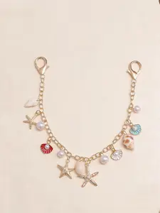 Niche  retro fashion pearl bag chain, ocean holiday style golden chain starfish shell pendant, personality classic versatile fresh healing bag chain, sweet and exquisite for daily  bag matching, small gifts, Versatile Travel Accessory, Chain Accessories.