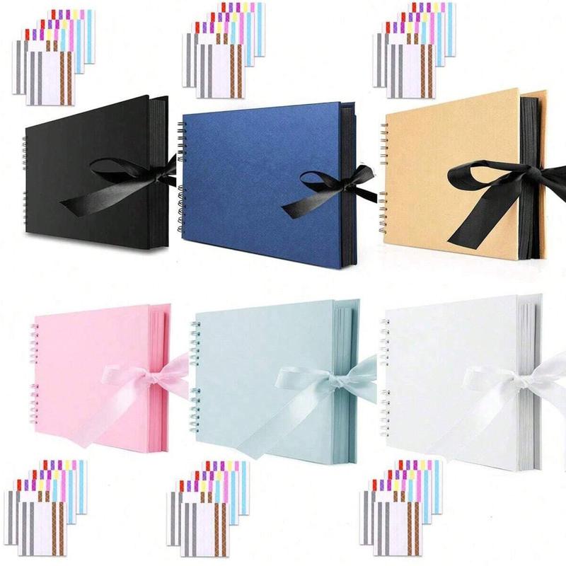 1 scrapbook album, 12 * 8 inches/80 pages (40 sheets), multi-color inner kraft paper pages with 5 colored corner stickers, DIY scrapbook, wedding guest message book, anniversary, Valentine's Day gift, meaningful handmade album, suitable for weddings, holi
