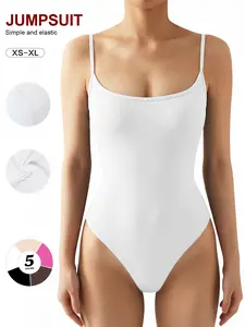 2026 Spring Summer Women's Ribbed Spaghetti Strap Bodysuit, Scoop Neck Sleeveless Tank Top, Stretchy Seamless Basic Shapewear Camisole for Casual & Layering