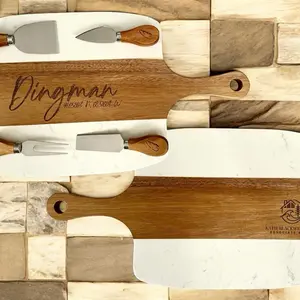 Marble & Wood Customized Serving Board with Utensils, Marble and Wood Finish, Ideal for Chopping, Kitchen Use serving board