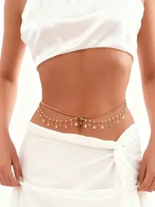 Women's Sexy Bikini Chain Belt, Multi-Layer Body Chain with Star Rhinestone Fringe Design, Iron Material Waist Accessory