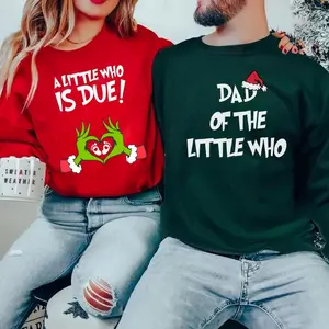 A Little Who Is Due Couple Sweatshirt, Mommy To Be & New Dad Christmas Shirt, Cute Pregnancy Reveal Sweatshirt, Holiday Maternity Pullover, Baby Reveal Xmas Party Outfit, Cozy Christmas Pregnant Shirt for Women & Men