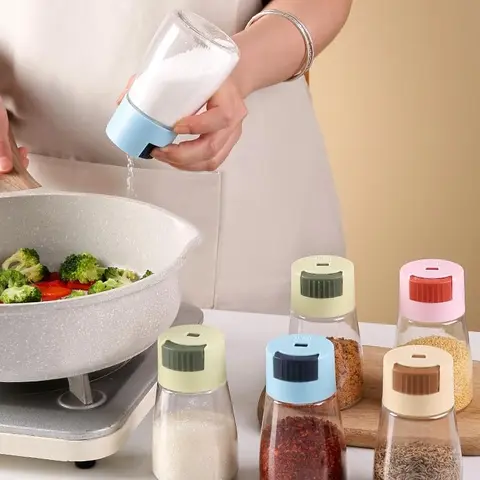 Salt and Pepper Shakers Precise Quantitative Push Type, 0.5 Grams Dispenser, Quantitative Salt Control Bottle, Spice Jars Seasoning Shaker Containers for Kitchen Cooking Camping