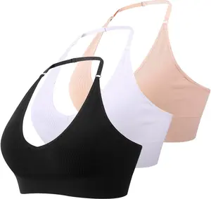Women Halter Bra Top Yoga Bralette Crop Tanks Workout Sports Bras V Neck with Adjustable Strap Padded
