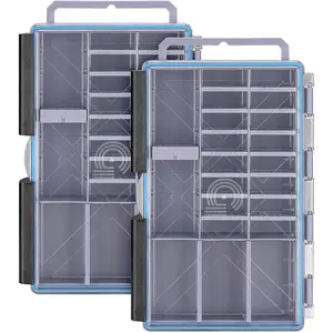 Tackle Boxes for Fishing 2-Pack Waterproof with Adjustable Compartments, Clear Portable Tackle Trays, Plastic Tackle Organizers with Dividers for Lures Hooks & Bass Gear, Gray