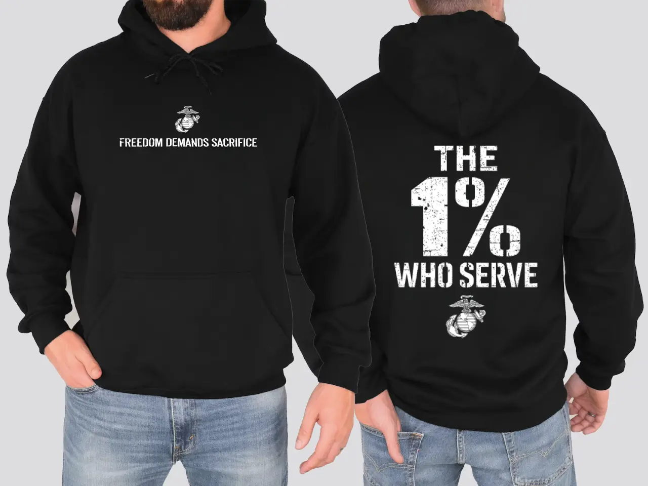 USMC Patriotic Graphic Hoodie, Military-Inspired Unisex Pullover, Casual Veteran Support Hoodie, Soft Everyday Apparel