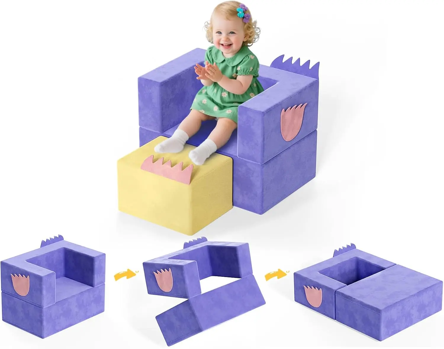 Kids Couch, 3-in-1 Modular Kids Play Couch, Child Sofa for Girls Boys, Toddler Sectional Sofa Convertible Foam Toys for Baby Indoor Outdoor