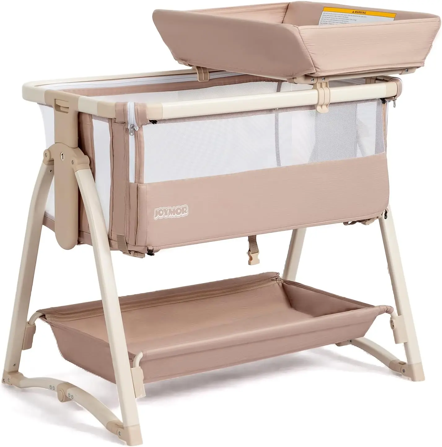 JOYMOR Baby Bassinet 5 in 1 Portable Nursery Center with 7 Height Adjustable Settings Changing Table Mosquito Net & Storage Basket for Newborns