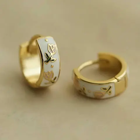 French Vintage Tulip Enamel Dangle Round Earrings, Classic Style Earrings, Fashionable Fresh Women's Design, Versatile Elegant Daily Wear Cute Jewelry, Fashionable Jewelry Accessories