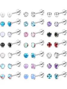 Mixed Color Screw Back Stud Earrings, Stainless Steel Cartilage Earrings for Women & Men, Trendy All-match & Exquisite Jewelry for Birthday Gift Studs Earrings