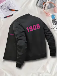 Women's Graphic Zipper Jacket, Casual Fitted Chic Style, All Season Wear, Moderate Fabric Thickness, Unique Design for Daily & Formal Occasions