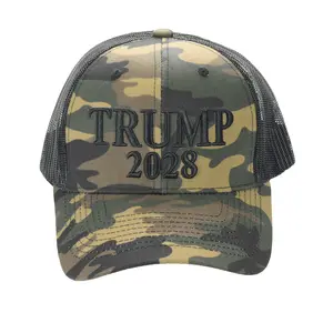 Trump 2028 Camo Trucker Cap – Patriotic Mesh Back MAGA Hat, Adjustable Snapback