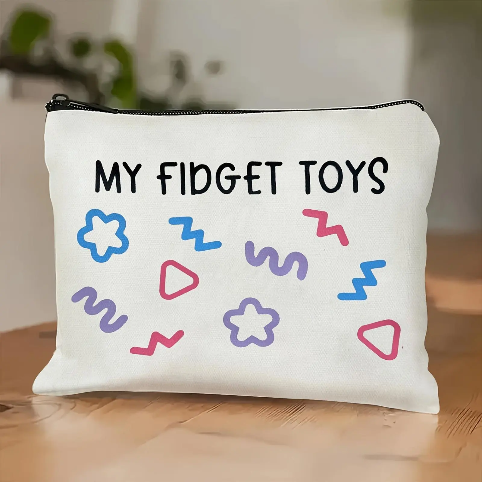 Bright "My Fidget Toys" Storage Travel Bag, Anxiety Theme Cosmetics And Additions Organizer - Sensory-Friendly Design, Gadget, Supplies, Travel Essentials Pouch, Fun Design, Durable Zipper Closure, Pencil Case, Makeup Bag, Women'S Beauty Case