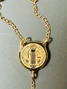 Men's Gold Stainless Steel Rosary with Saint Benedict Medal: Strength in Faith ️