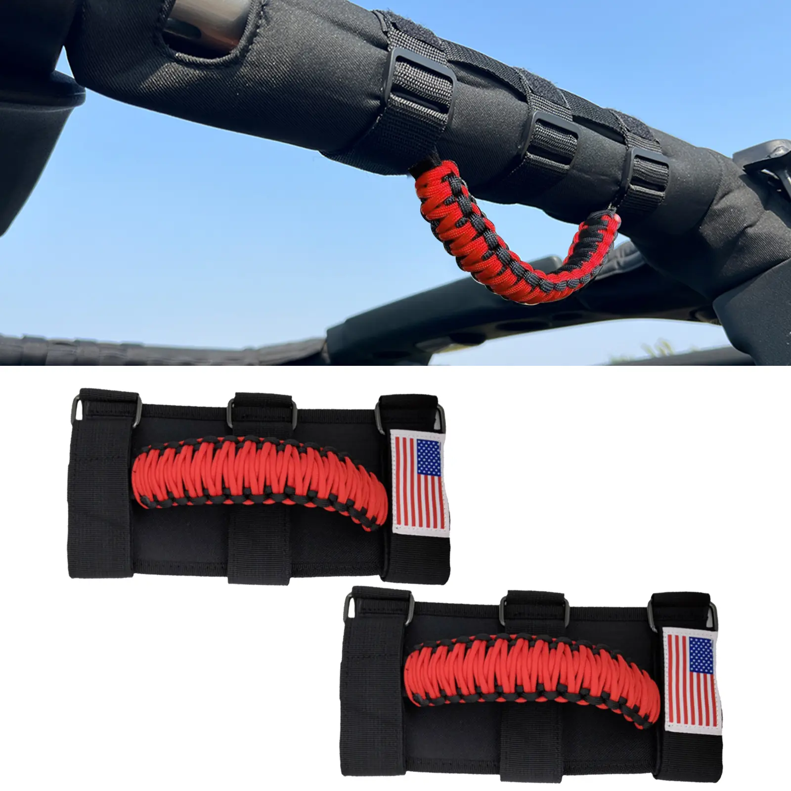 Honibaoto Nylon Strap Grab Handles for Jeep Wrangler JK JL, Roll Bar Interior Secure Hold Off-Roading Upgrade 4x4 Car Interior Accessories