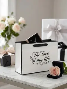 "the Love of My Life" Gift Bag, Portable Foldable Paper Bag, Reusable Shopping Bag with Handle, Perfect for Family Gatherings, Birthday Gifts