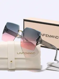 Trendy Rimless High Quality Sunglasses, Vintage Rimless Sunglasses, Elegant Casual Tinted Lens Sunglasses for Everyday Use, Fashion Accessories for Outdoor Activities