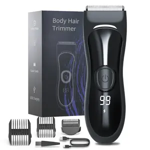 Body Hair Trimmer for Men, Electric Shaver for Pubic Hair,LED light，Kit with 3 Guard,Replaceable Ceramic Blade Heads,Waterproof Wet/Dry Shaver &70 Minutes Shaving