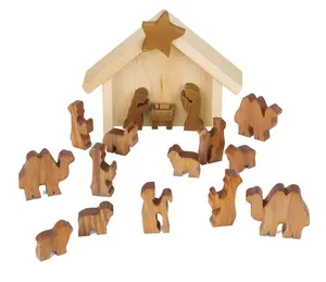 HANDMADE CHRISTMAS NATIVITY Wooden Manger with Holy Family & Animals Creche USA