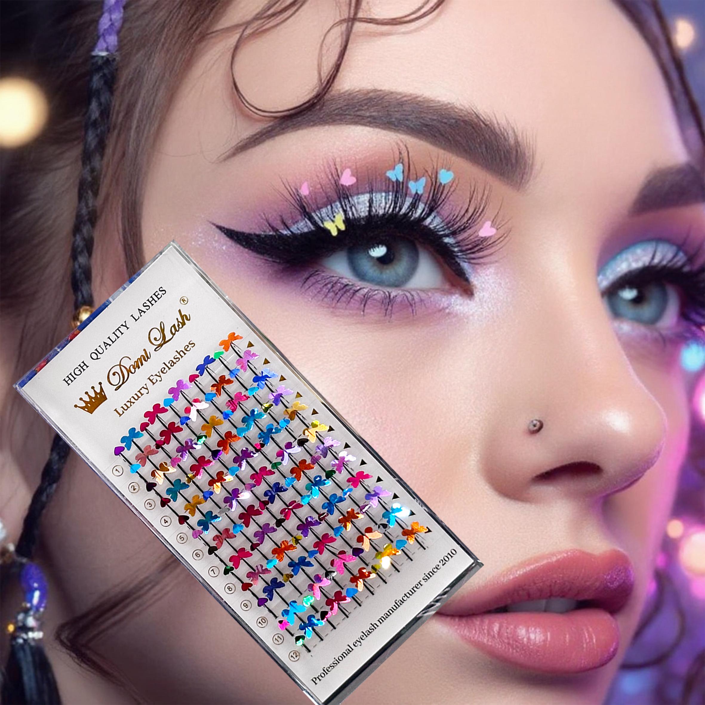 DIY colorful false eyelashes with sequin decoration, dense. 2026 World Cup design, fan gift, cheer/support theme, eye decoration, energetic vibe, festive party atmosphere, team color scheme (green, yellow, blue, white), butterfly, star, heart elements. DIY colorful false eyelashes with sequin decoration, dense. 2026 World Cup design, fan gift, cheer/support theme, eye decoration, energetic vibe, festive party atmosphere, team color scheme (green, yellow, blue, white), butterfly, star, heart elements.