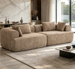 Fully Foam Modular Sofa 96" Bouclé 2-Piece Sectional with Rounded Arms Cloud-Like Soft Fabric Low-Profile Contemporary Look High-Density Core Four Cushions Included