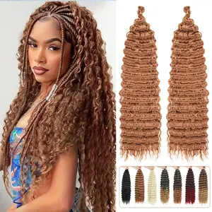Deep Wave Long Curly Braiding Hair 24 Inch 2 Packs, Ocean Wave Curly Braiding Hair Extensions, Fashion Wavy Hair for Women Daily Party Styling