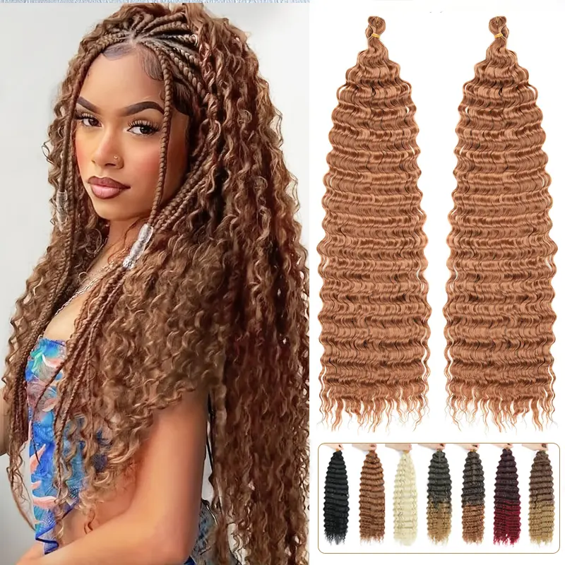 Deep Wave Ocean Wave Braiding Hair 24 Inch Synthetic Curly Crochet Hair Extensions for Black Women Tangle-Free Soft Fashion Wavy Daily Party Styling 1B 30 613 Ombre